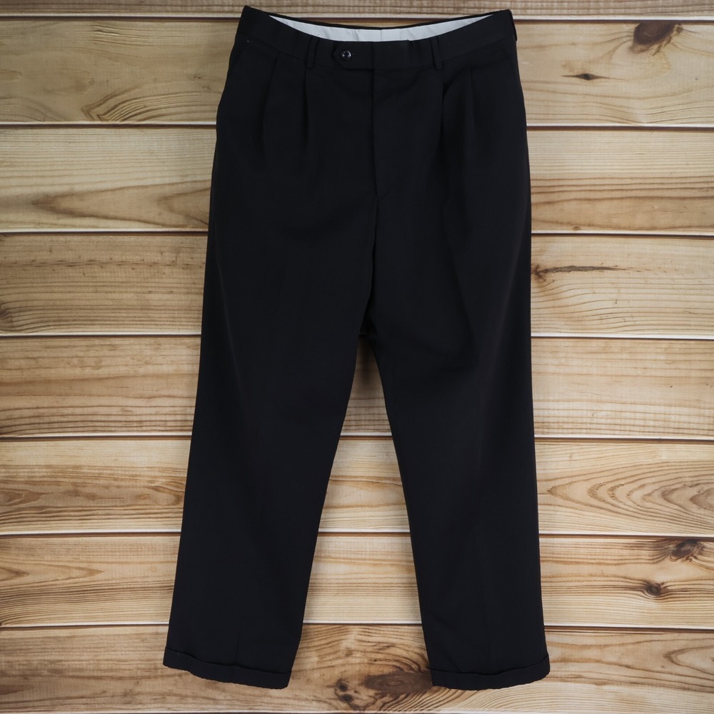 Braggi by Louis Raphael Dress Pants Mens Sz 34x31 Black Pleated Front Cuffed Leg